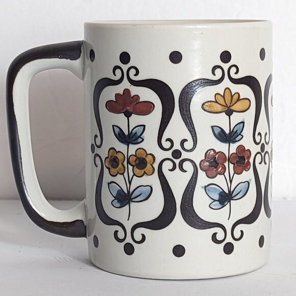 Vintage Folk Art Ceramic Mug Mid Century Floral Scandinavian Cottagecore - Picture 5 of 6